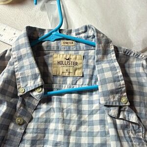 Hollister Men's Stretch Button-Down Shirt XL Blue/White Check Woven Cotton